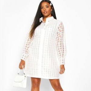 PLUS ORGANZA FLANNEL SHIRT DRESS IVORY